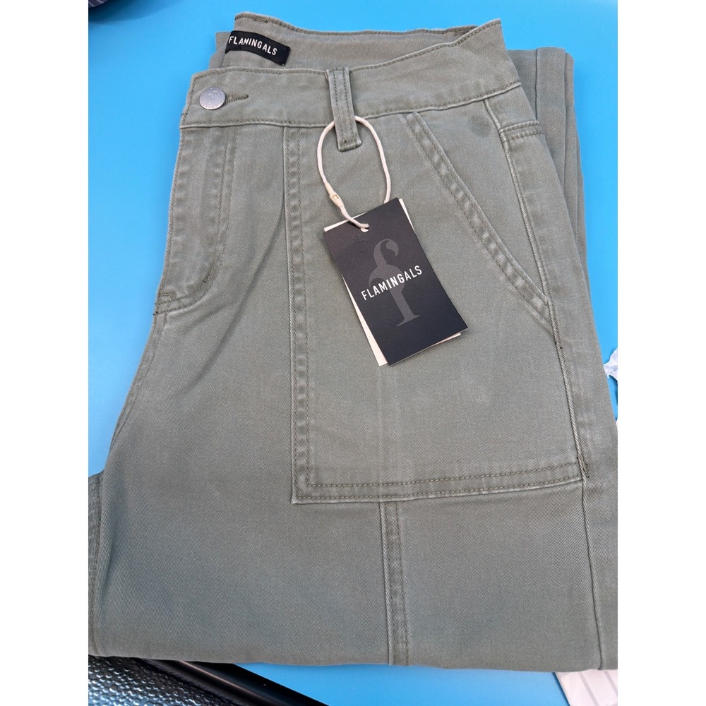 Flamingals Green Seam Front Patch Pocket Mid Rise Wide Leg Pants S 273608 HYL - Picture 5 of 7